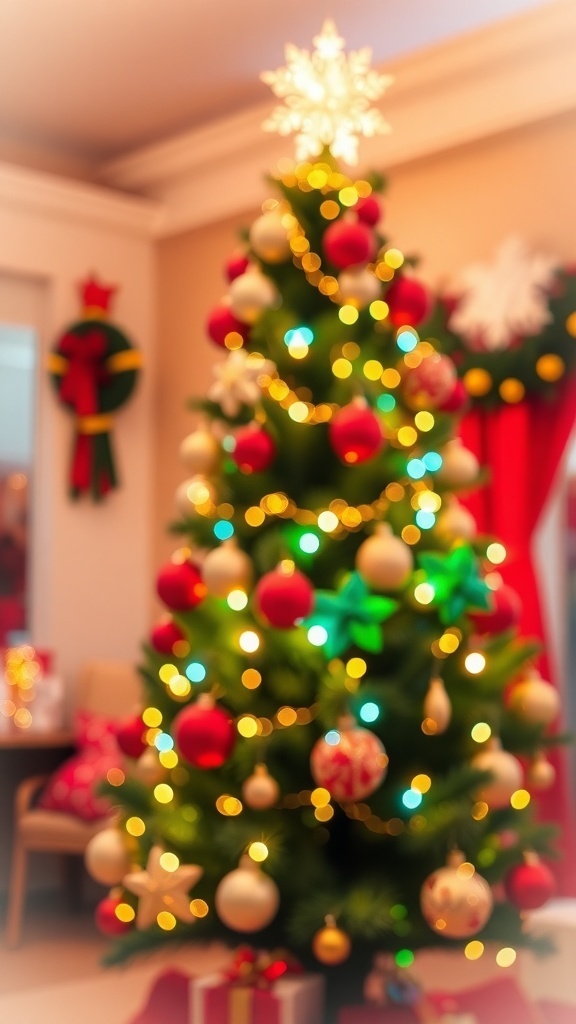 A decorated Christmas tree with lights and ornaments, perfect for a no-face profile picture.